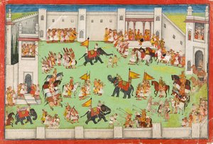 Arrivo dello sposo al palazzo, foglio da un Ramayana, c.1640-1650