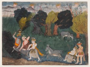 Balarama Uccide il Demone Asino, Pagina da una Serie Dispersa del Bhagavata Purana, c.1725 da Indian School