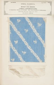 Campione di mussola ricamata Chikan da Dacca in Bengal, da The Collection of the Textile Manufacturers of India, di John Forbes Watson, pubblicato nel 1866 da Indian School