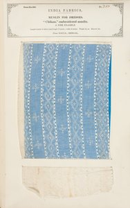 Campione di mussola ricamata Chikan da Dacca in Bengal, da The Collection of the Textile Manufacturers of India, di John Forbes Watson, pubblicato nel 1866 da Indian School