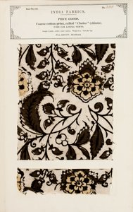Campione di cotone grezzo con motivo chetee (chintz) da Arcot in Madras, da The Collection of the Textile Manufacturers of India, di John Forbes Watson, pubblicato nel 1866 da Indian School