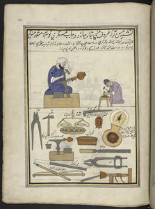Ramegiai che fanno vasi di rame, 86 disegni rilegati in un volume che raffigura mestieri e occupazioni in Kashmir, Artigiani al lavoro con i loro strumenti e attrezzature, Di un artista del Kashmir, probabilmente a Srinagar, c.1850-60