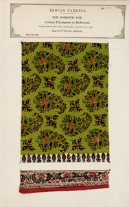Campione di palempore o copriletto in cotone da Futtygurgh in Bengal, da The Collection of the Textile Manufacturers of India, di John Forbes Watson, pubblicato nel 1866
