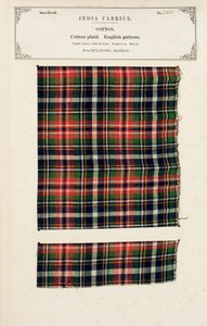 Campione di plaid in cotone da Mylapore in Madras, da The Collection of the Textile Manufacturers of India, di John Forbes Watson, pubblicato nel 1866 da Indian School