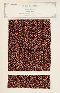 Campione di stampa in cotone da Bellary in Madras, da The Collection of the Textile Manufacturers of India, di John Forbes Watson, pubblicato nel 1866