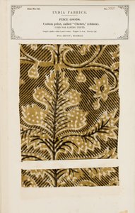 Campione di cotone con stampa chetee (chintz) da Arcot in Madras, da The Collection of the Textile Manufacturers of India, di John Forbes Watson, pubblicato nel 1866 da Indian School