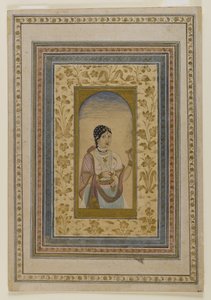 Cortigiana alla finestra, XVIII secolo (acquerelli, oro e inchiostro su carta) da Indian School