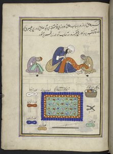 Artigiani che ricamano tappeti di feltro (namda), 86 disegni rilegati in un volume che raffigura mestieri e occupazioni in Kashmir, Artigiani al lavoro con i loro strumenti e attrezzature, da un artista del Kashmir, probabilmente a Srinagar, c.1850-60 da Indian School