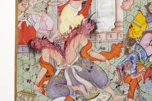 (dettaglio) Krishna uccide il demone Narakasura con il suo disco