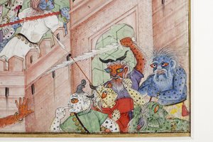 (dettaglio) Krishna uccide il demone Narakasura con il suo disco