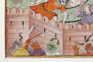(dettaglio) Krishna uccide il demone Narakasura con il suo disco