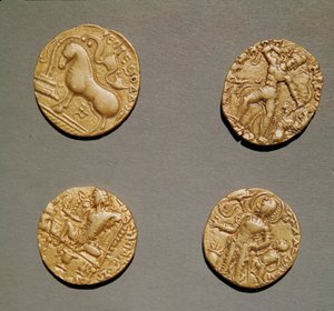 Dinar di Samudragupta (335-375) Kumaragupta I (415-454) e Chandragupta I (320-335) (oro)