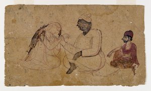 Disegno di tre figure sedute, c.1750 da Indian School