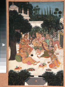 Otto donne e un bambino su una terrazza del palazzo da Indian School