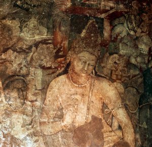 Episodio della vita di Buddha dipinto nella grotta 1