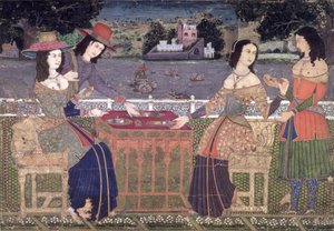 Europei che si rinfrescano su un balcone, Mughal, forse Deccan