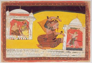 Laksmama taglia il naso di Surpanakha, dal Ramayana, iscritto sul retro in Devanagari, Malwa, Scuola Rajput, fine XVII secolo da Indian School