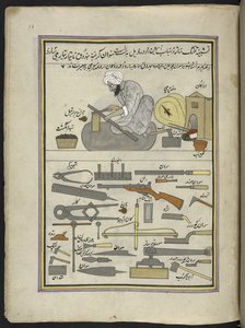 Fabbro, 86 disegni rilegati in un volume che raffigurano mestieri e occupazioni in Kashmir, artigiani al lavoro con i loro strumenti e attrezzature, di un artista del Kashmir, probabilmente a Srinagar, c.1850-60