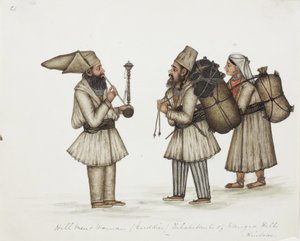 Uomini e donne delle colline (Guddies) abitanti delle colline di Kangra, Hindoos, c.1840 da Indian School