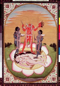 Icona di Chinnamasta, la Mahavidya che sorge dai corpi uniti della Coppia Originaria, Kangra, c.1800