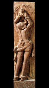 Arte indiana: rilievo che rappresenta una madre e il suo bambino. Periodo Kushan, I secolo - Nuova Delhi, museo nazionale da Indian School