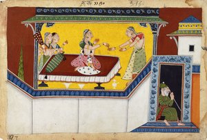Kaikeyi, la seconda regina del re Dasaratha, che premia la serva gobba Manthara (c.1690-1700) da Indian School