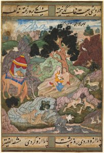 Layla e Majnun nel deserto con animali, da un Khamsa (Quintetto) di Amir Khusrau Dihlavi, c. 1590-1600 da Indian School