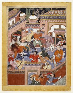 Guidati da Songhur Balkhi e Lulu la spia, gli Ayyar tagliano la gola alle guardie carcerarie e liberano Said Farrukh-Nizhad, 1557 - 1572 da Indian School