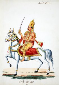 Signore Kalki sul suo cavallo Devadatta con spada in mano