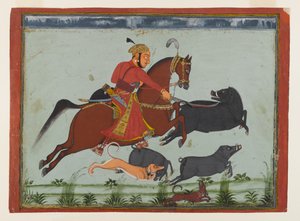 Maharaja Pratap Singh II di Mewar che caccia il cinghiale, circa 1750-75