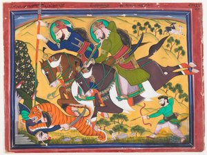 Maharaja Ram Singh caccia una tigre, secondo quarto del XIX secolo da Indian School