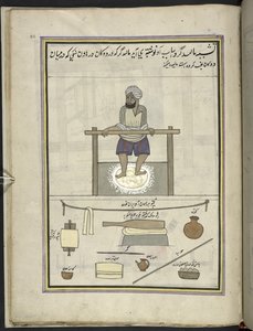 Uomo che fa stoffa di lana fine (malida) da Indian School