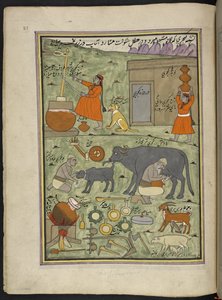 Lattaio della casta Gujar nella foresta, 86 disegni rilegati in un volume che raffigura mestieri e occupazioni in Kashmir, Artigiani al lavoro con i loro strumenti e attrezzature, da un artista del Kashmir, probabilmente a Srinagar, c.1850-60 da Indian School