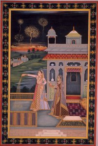 Miniatura di donna che festeggia il Diwali, India (acquerello su carta) da Indian School