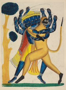 Or. 891 Hanuman combatte Ravana, c.1865 (acquerello su carta)