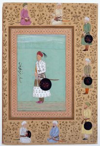 Ritratto del cortigiano Khosrow, figlio di Nasr Muhammad Khan, 1650-60 circa (inchiostro, acquerello e oro su carta) da Indian School