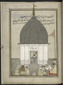 Sacerdote e fedeli al Tempio di Shiva, Srinagar, 86 disegni rilegati in un volume che raffigura mestieri e occupazioni in Kashmir, Artigiani al lavoro con i loro strumenti e attrezzature, Di un artista del Kashmir, probabilmente a Srinagar, c.1850-60 da Indian School