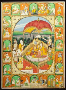 Rama e Sita in trono, adorati da Shiva, Hanuman e altri, 1800-20 da Indian School