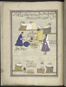 Distribuzione della lana grezza per scialli alle donne per la filatura, 86 disegni rilegati in un volume che raffigura mestieri e occupazioni in Kashmir, artigiani al lavoro con i loro strumenti e attrezzature, da un artista del Kashmir, probabilmente a Sr
