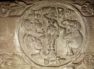 Rilievo che raffigura il sogno di Maya, da uno stupa buddista da Bharhut, Madhya Pradesh, Tardo Periodo Maurya, Dinastia Sunga (180-72 a.C.)