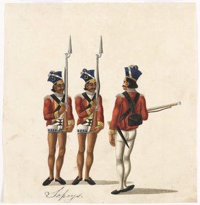 Sepoy e un ufficiale indiano, esercito del Bengala, c.1815 da Indian School