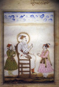 Shah Jahan seduto con attendenti da Indian School