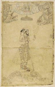 Shah Jahan in piedi su un globo da Indian School