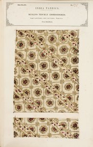 Campione di mussola ricamata densamente da Madras, da The Collection of the Textile Manufacturers of India, di John Forbes Watson, pubblicato nel 1866 da Indian School