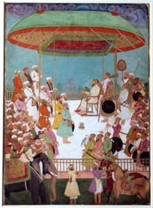 Due portoghesi alla corte di un visir. Miniatura indiana del 17° secolo. Università di Oxford, Inghilterra da Indian School