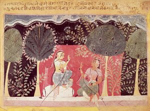 Due principi in un giardino, dal Gita Govinda da Indian School