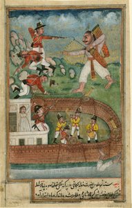 Un demone che attacca un forte difeso da soldati europei da Indian School