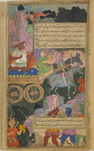 Vol.2 fol.216 Kumbhakarna avanza in battaglia sul suo carro da Indian School