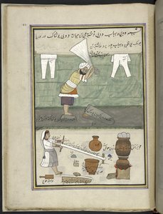 Lavandaio e lavandaia, 86 disegni rilegati in un volume che raffigura mestieri e occupazioni in Kashmir, Artigiani al lavoro con i loro strumenti e attrezzature, da un artista del Kashmir, probabilmente a Srinagar, c.1850-60