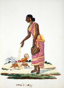 Donna che nutre le galline